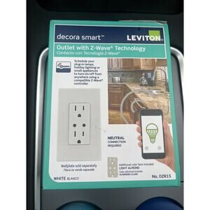 Leviton DZR15-1RZ Decora Z-Wave Controls 15-Amp Duplex Receptacle, Light Almond